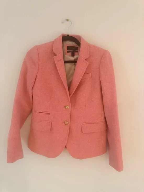 J. Crew Coral Pink Tweed Blazer with Gold Buttons - Picture 2 of 4